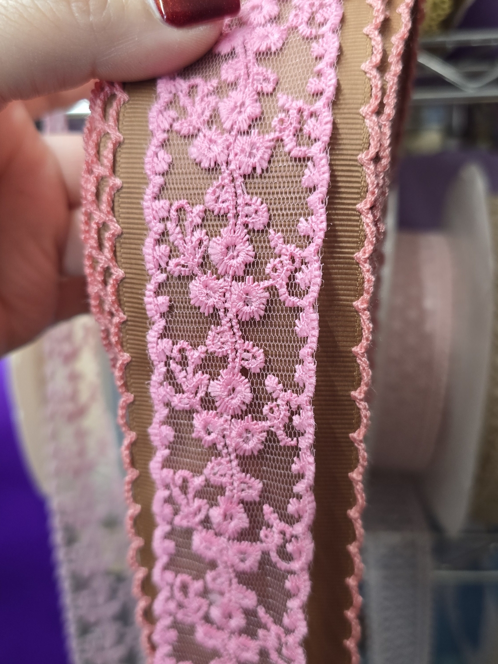 Pink Floral Lace 1.5" & Moonstitch 2' 5 Yards Each